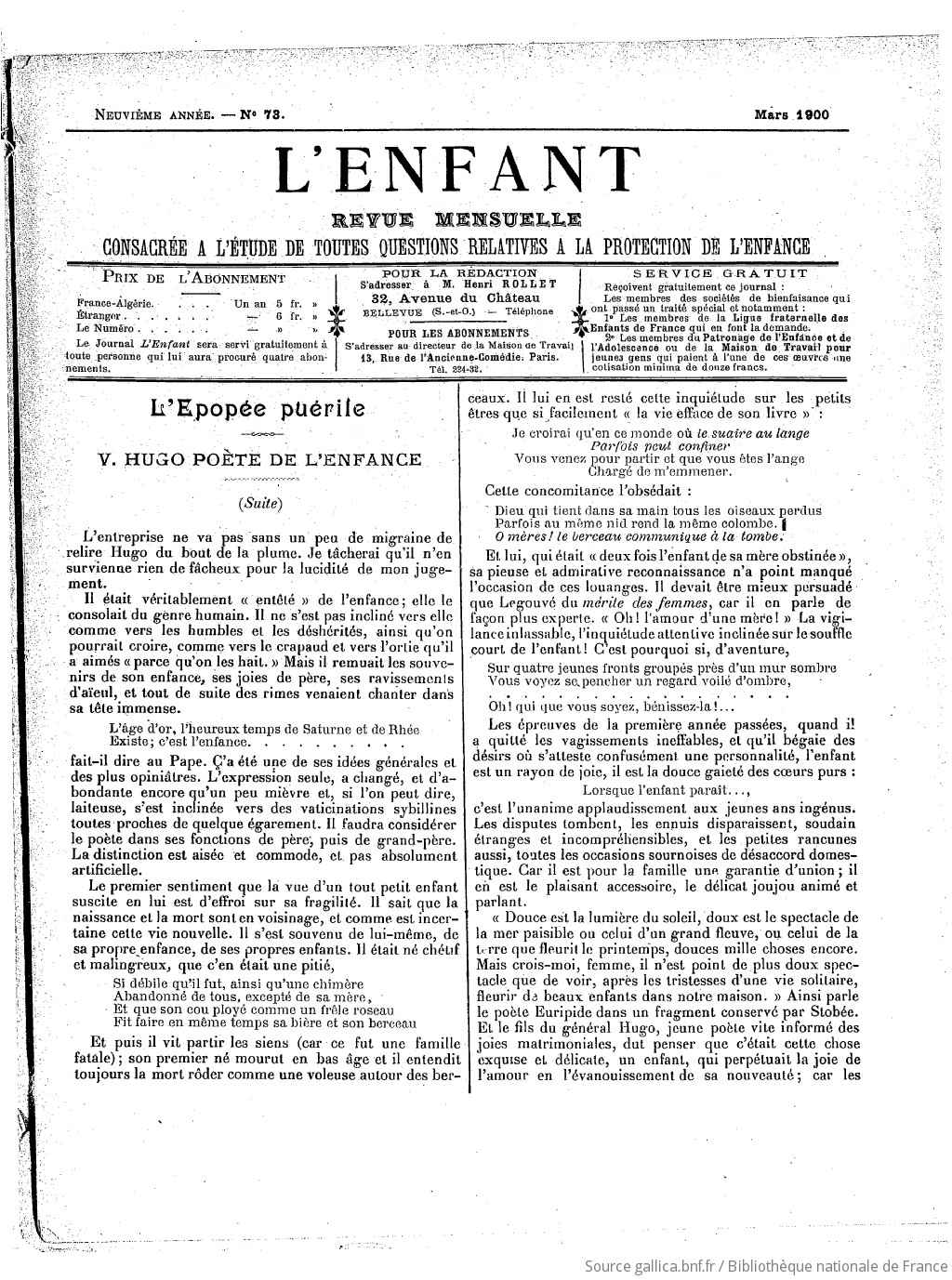 L'Enfant : organe des Sociétés protectrices de l'enfance