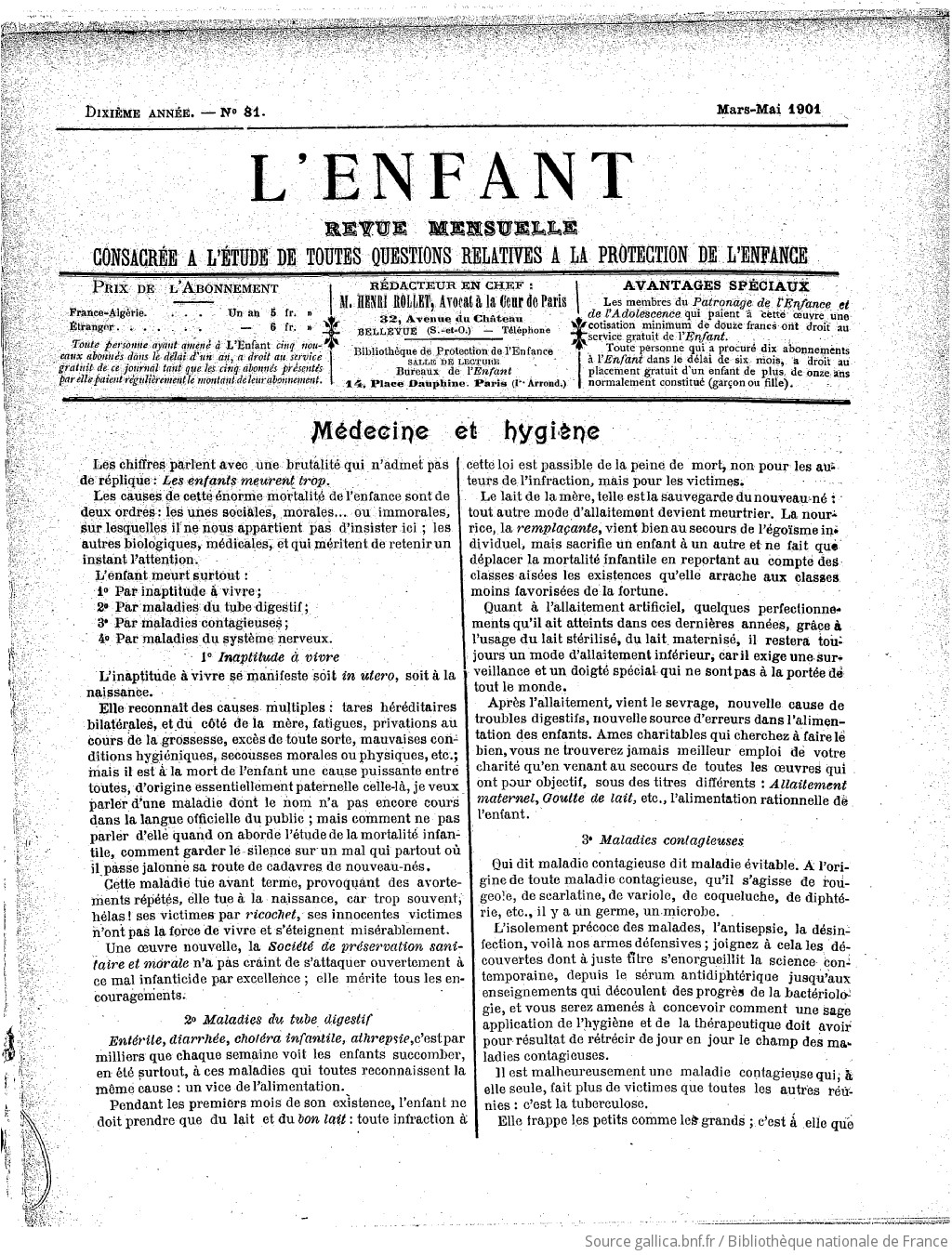 L'Enfant : organe des Sociétés protectrices de l'enfance