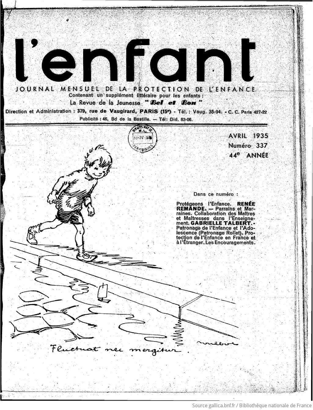 L'Enfant : organe des Sociétés protectrices de l'enfance