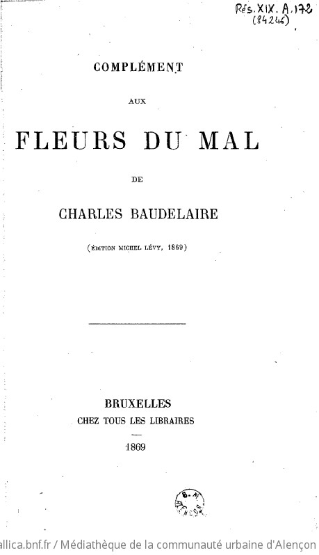Complément aux Fleurs du mal (Édition Michel Lévy, 1869)