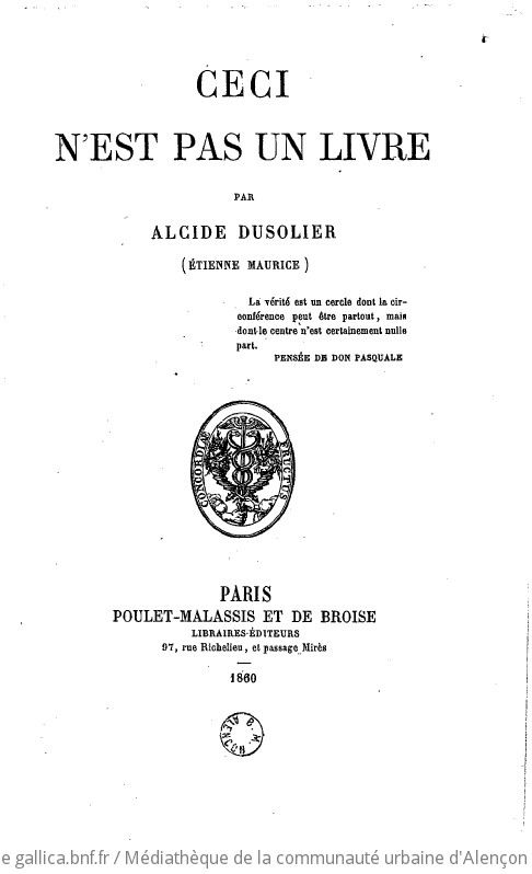 Ceci n'est pas un livre par Alcide Dusolier (Etienne Maurice)