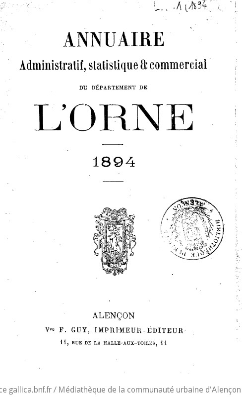 Annuaire administratif, statistique et commercial du département de l'Orne...