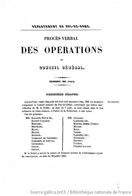 Rapports du Préfet procès verbaux des délibérations Département du