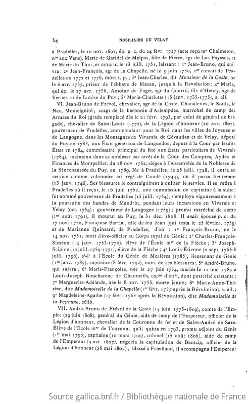 Le nobiliaire du Velay et de l ancien diocèse du Puy noms féodaux