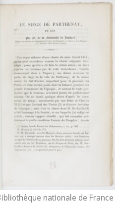 Le sige de Parthenay en 1419 / par M. de La Fontenelle de Vaudor,...