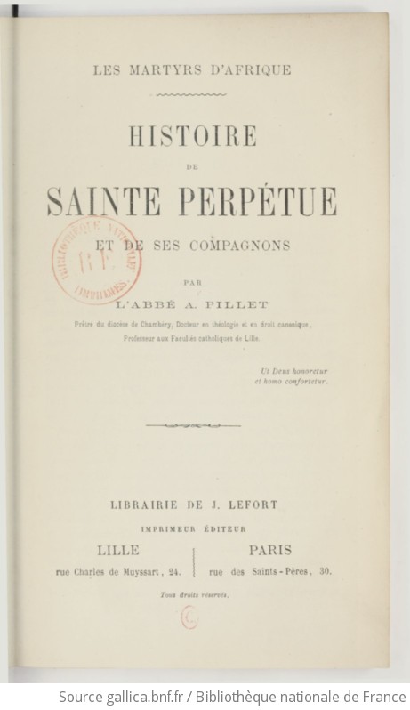 Histoire De Sainte Perp Tue Et De Ses Compagnons Les Martyrs D