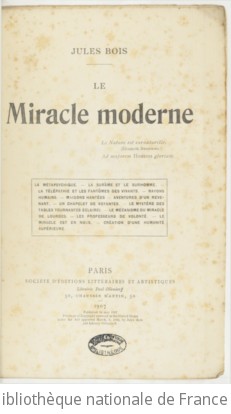 Le miracle moderne / Jules Bois