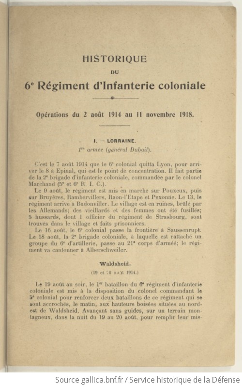 Historique Du E R Giment D Infanterie Coloniale Gallica