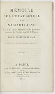 Samaritains  Mémoire sur l'état actuel des Samaritains  S. de Sacy. 1812