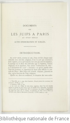 Documents sur les juifs à Paris au XVIIIe siècle : actes d