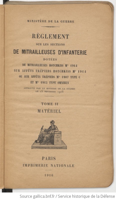 Règlement sur les sections de mitrailleuses d infanterie dotées de