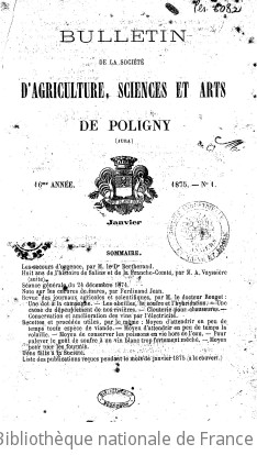 Bulletin de la Société d'agriculture, sciences et arts de Poligny (Jura) | Société d'agriculture, sciences et arts (Poligny, Jura). Auteur du texte