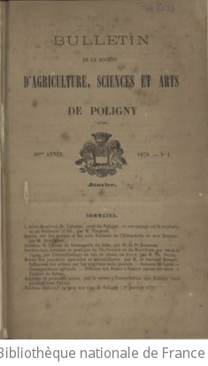 Bulletin de la Société d'agriculture, sciences et arts de Poligny (Jura) | Société d'agriculture, sciences et arts (Poligny, Jura). Auteur du texte