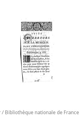 SUITE DES ERREURS SUR LA MUSIQUE DANS L'ENCYCLOPÉDIE - 1756