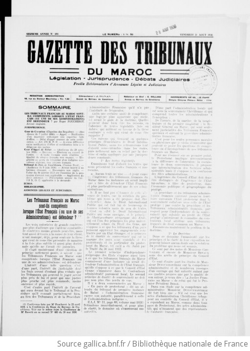 Gazette des tribunaux du Maroc Législation jurisprudence débats