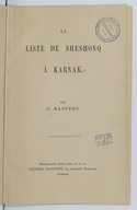 Karnak  La liste de Sheshonq à Karnak. Monograph pour être lu à la Victoria Institute  G. Maspero