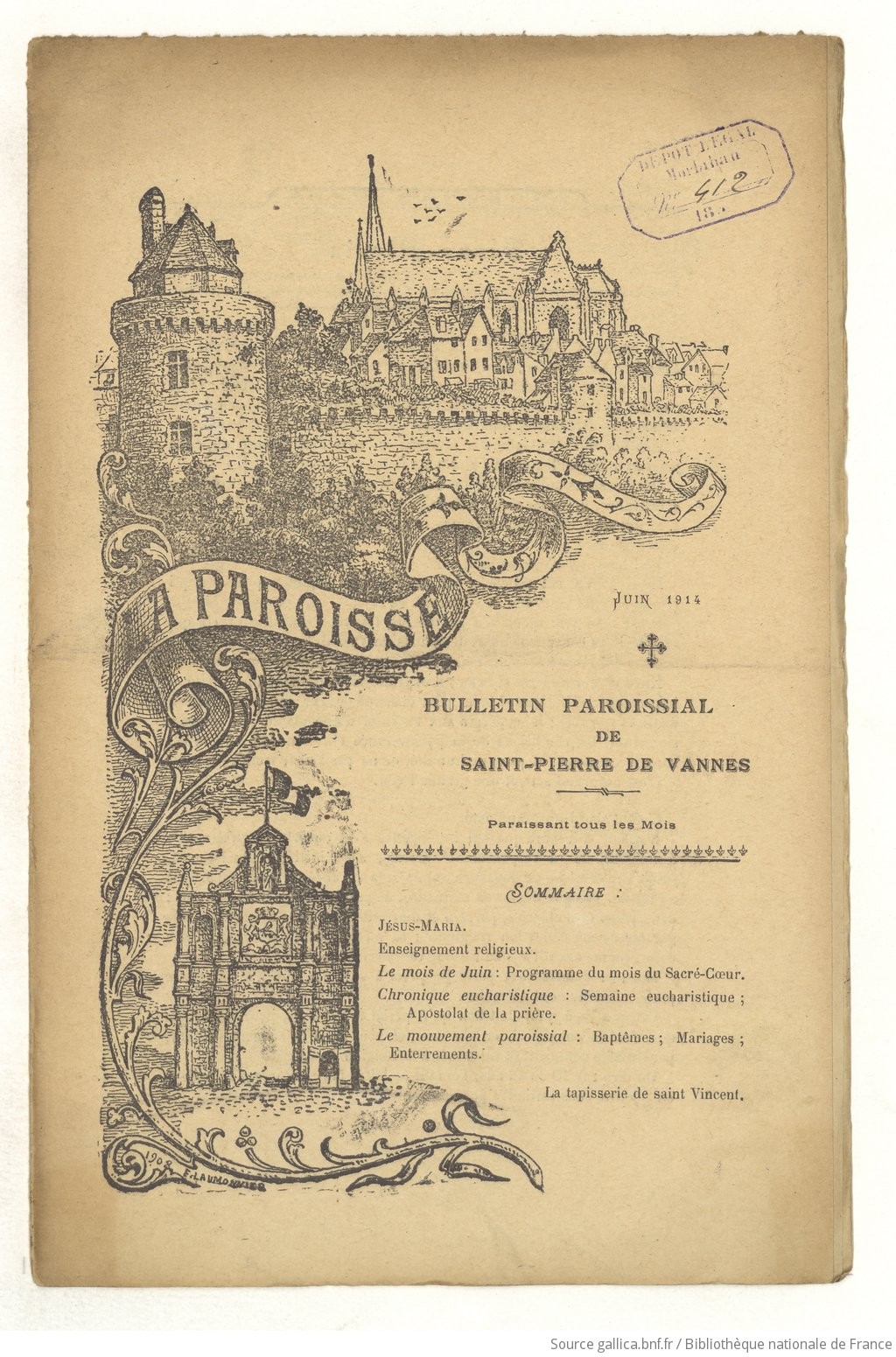 Bulletin paroissial de Vannes -  paroisse de Saint-Pierre - juin 1914 | 