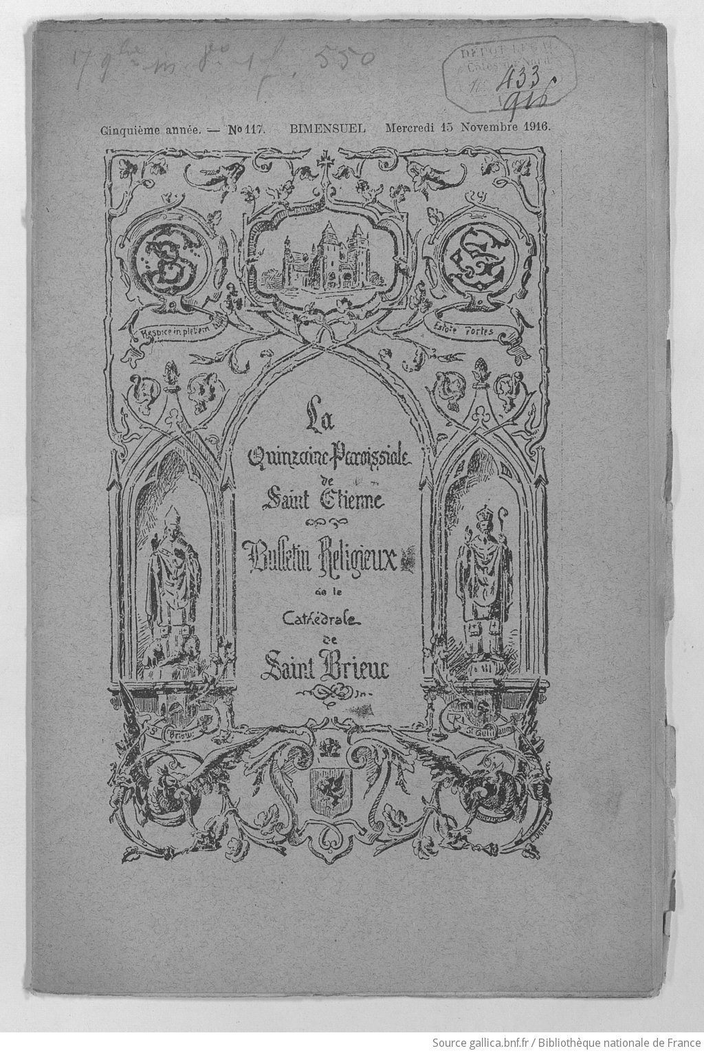 Bulletin paroissial de Saint-Brieuc -  paroisse de Saint-Étienne - mercredi 15 novembre 1916 | 