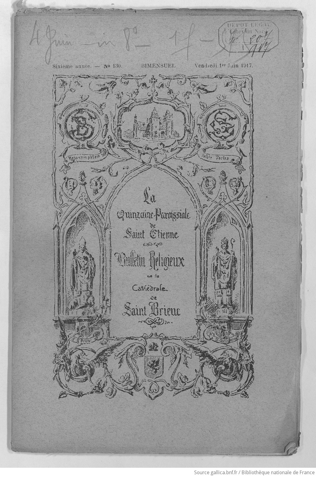 Bulletin paroissial de Saint-Brieuc -  paroisse de Saint-Étienne - vendredi 01 juin 1917 | 