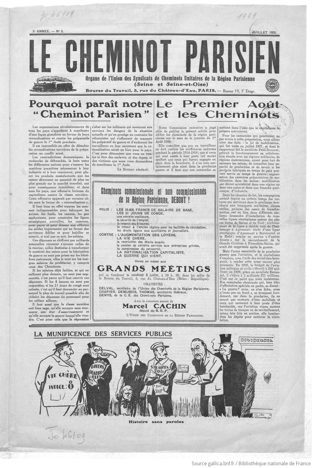 Le Cheminot parisien [unitaire], 3e année, n°3, juillet 1929