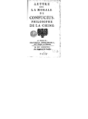 Lettre sur la morale de Confucius, philosophe de la Chine   S. Foucher. 1688