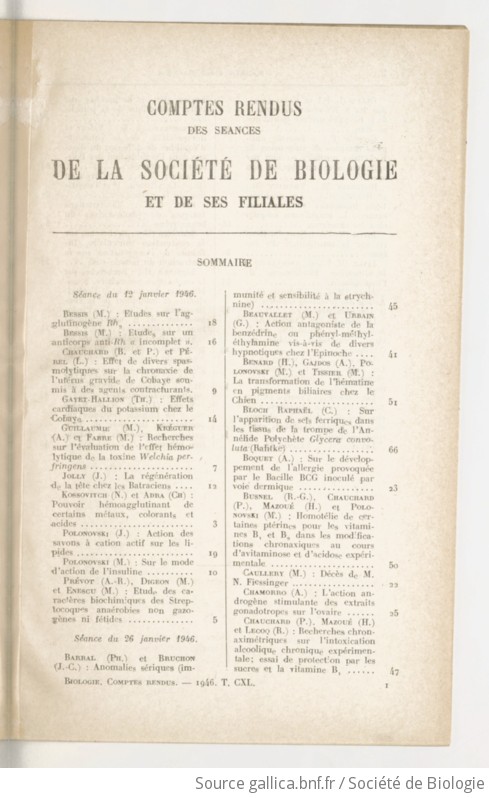 Comptes Rendus Des S Ances De La Soci T De Biologie Et De Ses Filiales