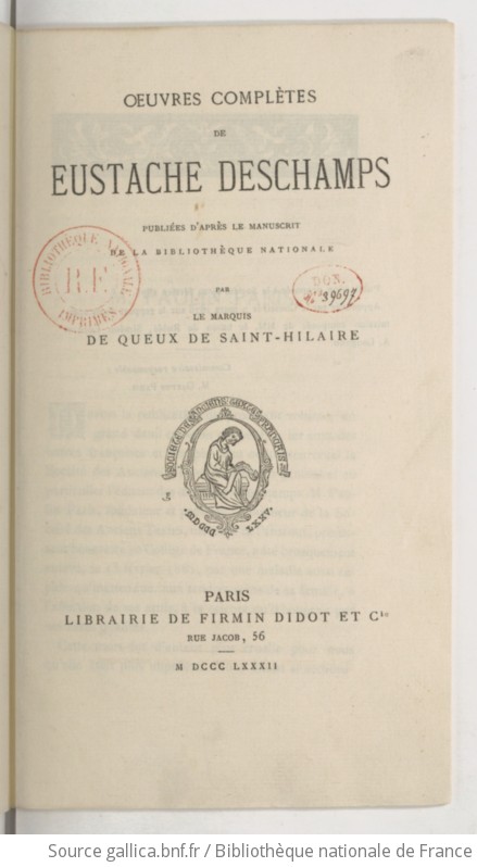 Oeuvres complètes de Eustache Deschamps Tome 3 publiées d après le