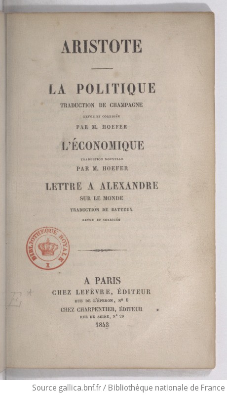 La politique Aristote traduction de Champagne revue et corrigée