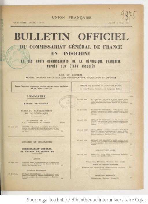 Bulletin Officiel Du Haut Commissariat De France En Indochine