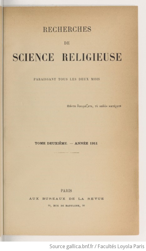 Recherches De Science Religieuse 1911 01 01 Gallica