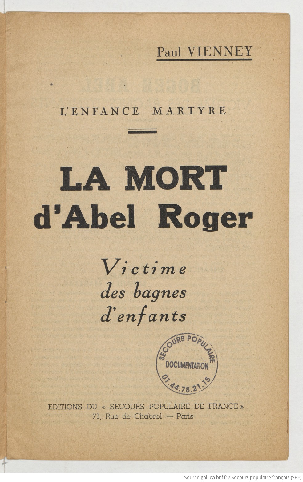 La mort d'Abel Roger : victime des bagnes d'enfants