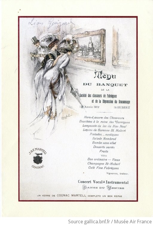 Air France Menu Du Banquet De La Soci T Des Chasseurs De Fabr Gues Et