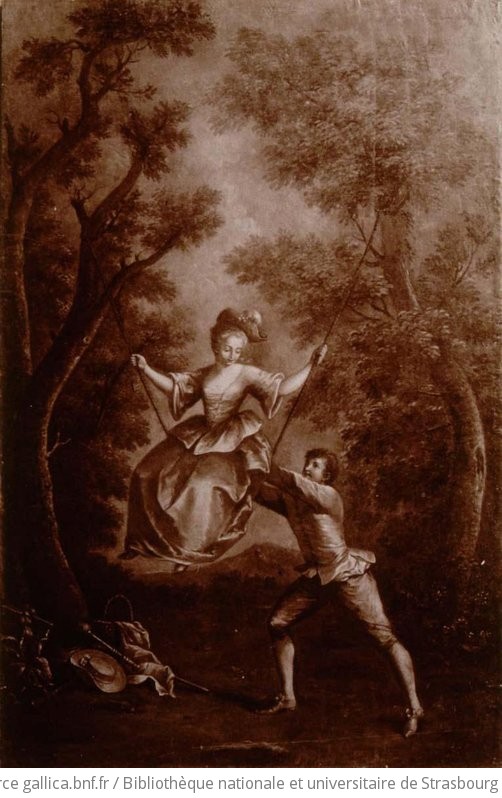 Jeune homme poussant une jeune fille sur une balançoire. Panneau peint (TR) - 1