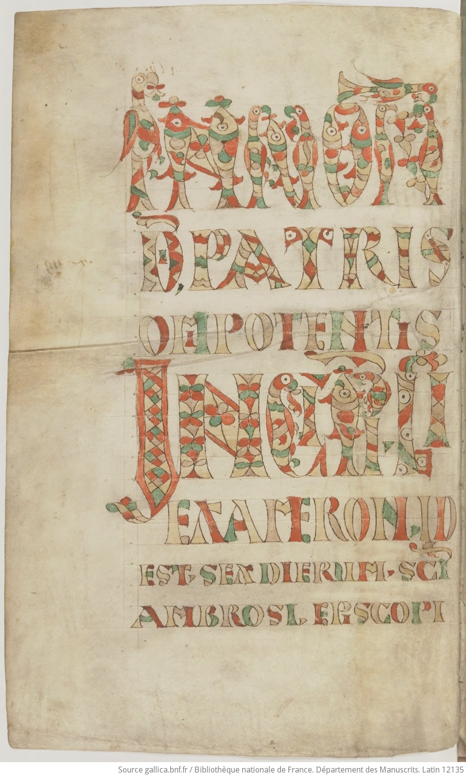 Incipit of Ambrose's Hexameron (Paris, BNF, latin 12135, f. 1v)
