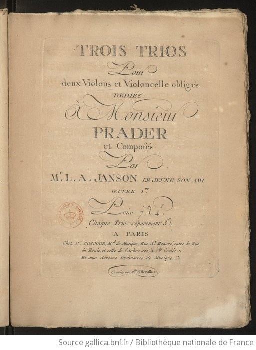 Trois Trios Pour Deux Violons Et Violoncelle Oblig S Oeuvre Er