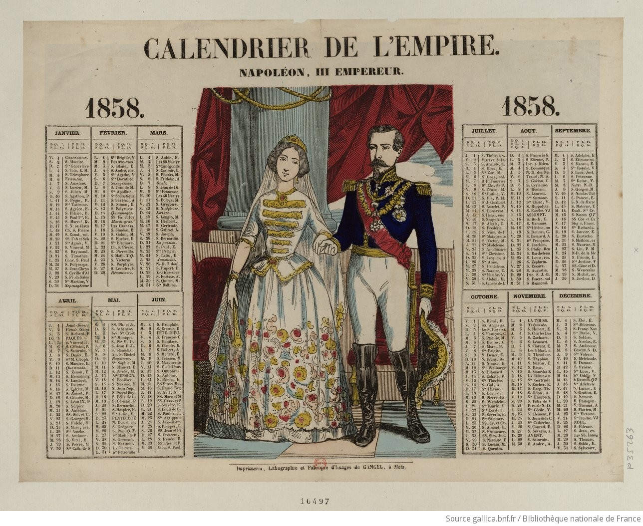 Calendrier de l'Empire. Napoléon III Empereur. 1858 [ ] 1858 : [estampe]