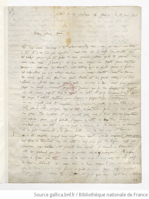 Lettre de Félicien David à Monsieur Sylvain St Etienne 11 Mai 1835