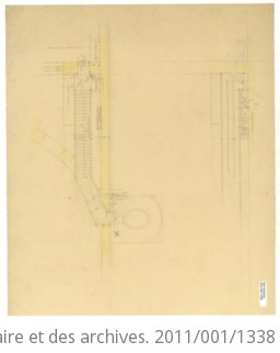 Plans du quart sud-ouest du Quadrilatère Richelieu (1850-1940). Salle de travail. Cours de l'hémicycle. 1917. Escalier | 