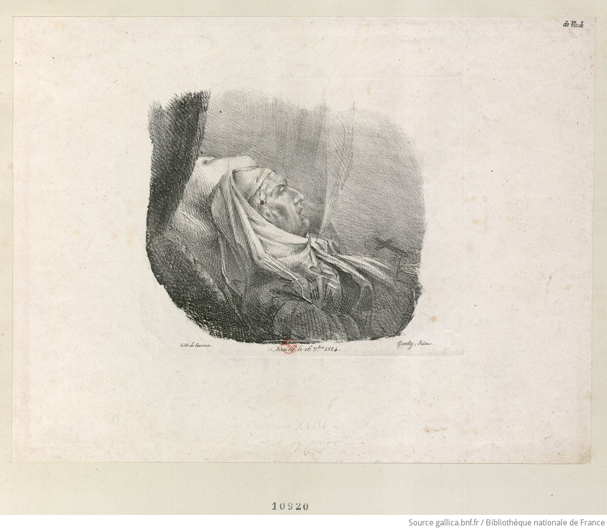 Louis XVIII Sur Son Lit De Mort Estampe