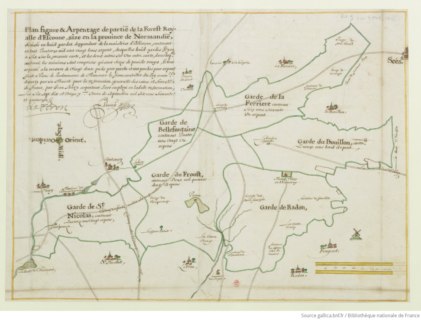 Plan Figure et arpentage de parti de la forest royalle d Escouve