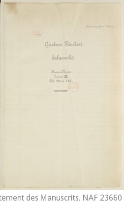Œuvres manuscrites de Gustave Flaubert (manuscrits définitifs, avec copies annotées, brouillons et notes). I-VII Salammbô. Salammbô V