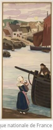 [Paysage breton : bateaux et pcheur] : [panneaux dcoratifs] / [non identifi]