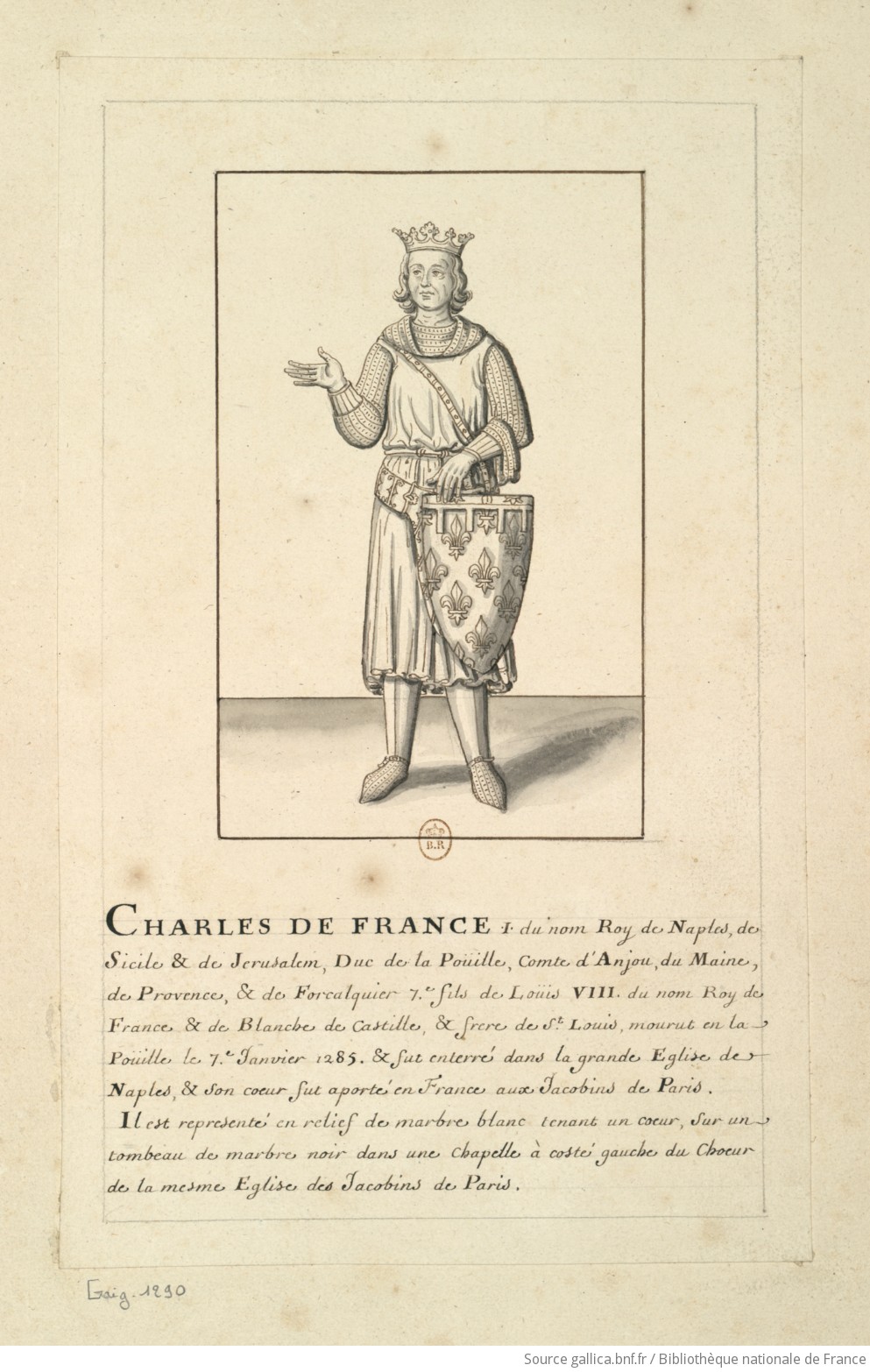 Le gisant de coeur de Charles d'Anjou (provenance : église des Jacobins de Paris av. la Révolution ; auj. en la basilique de St-Denis) F1