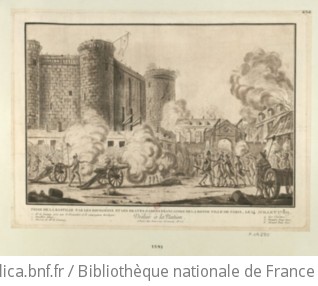 Prise de la Bastille par les bourgeois et les braves Gardes franaises de la bonne ville de Paris, le 14 juillet 1789 : ddie  la nation... : [estampe] / [L. Bance ?]