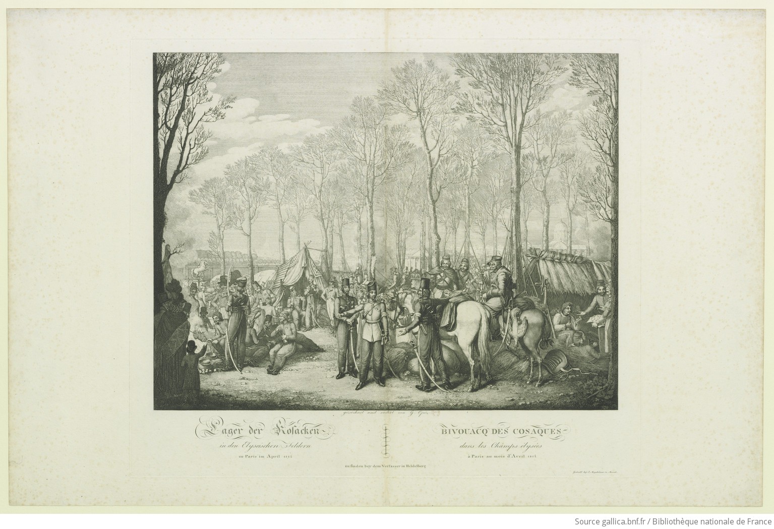 Bivouacq des Cosaques dans les champs Élysées à Paris au mois d'avril 1814 : [estampe] - 1