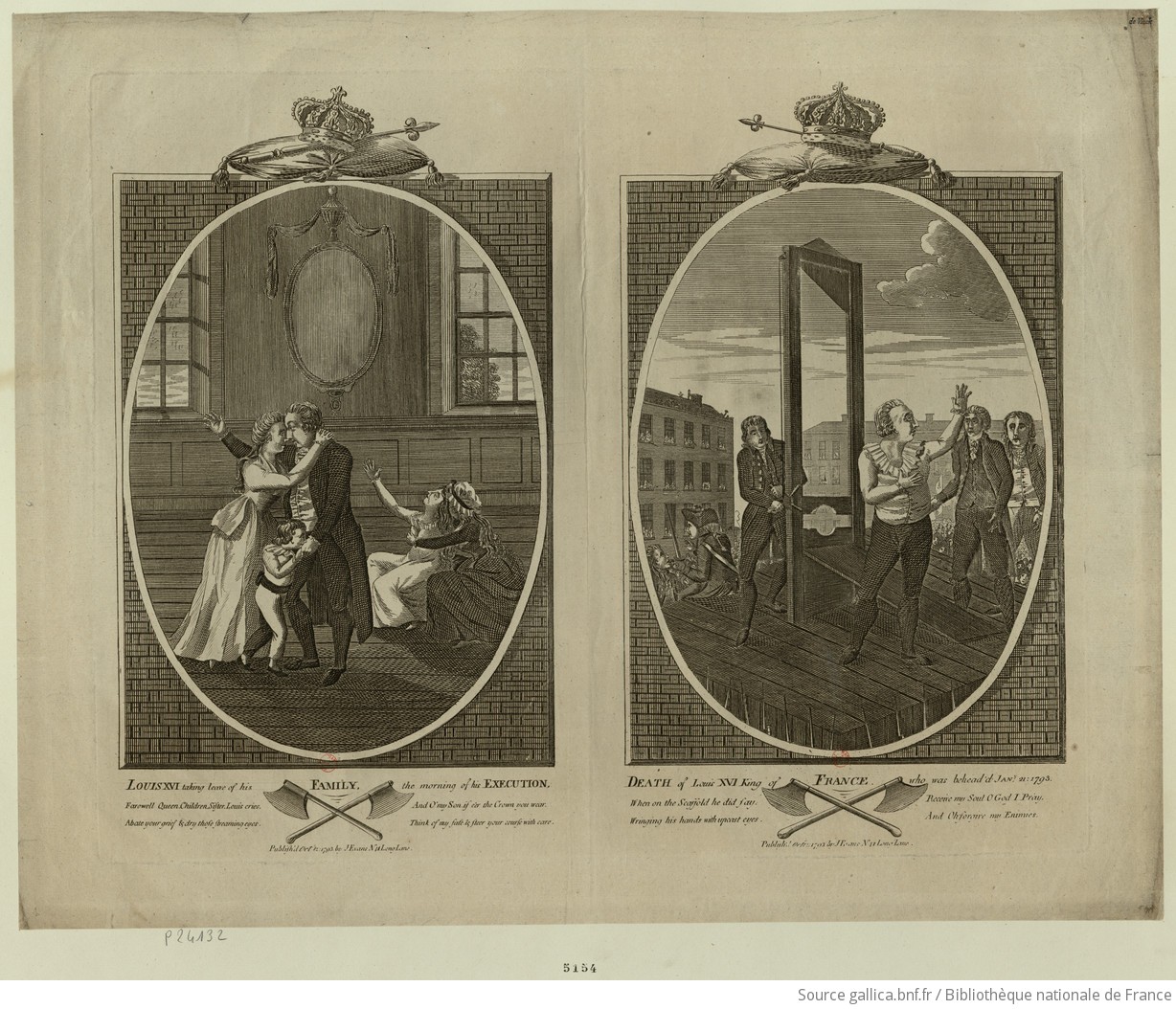Louis XVI taking leave of his family the morning of his execution ; Death of Louis XVI King of ...