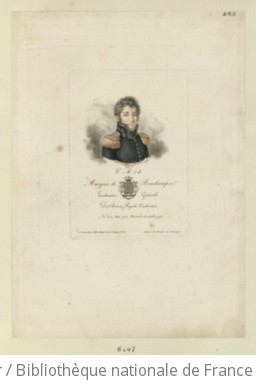 C.M.A. marquis de Bonchamps : lieutenant gnral des armes royales vendennes n le 10 mai 1760 mort le 18 octobre 1793 : [estampe] / Mme Marchand del. et sculp.