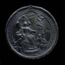 La reine assise sur son trône, portant la couronne et tenant un sceptre : Marie par la Grâce de Dieu, reine de France et de Navarre  1725