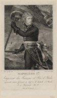 Portrait de Napoléon I, à mi-corps, tenant un drapeau à la main  Le Mince ; Le Gros