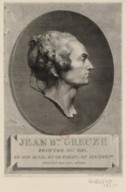 Portrait de J. B. Greuze, en buste, de profil dirigé à droite dans un médaillon ovale : [estampe]
